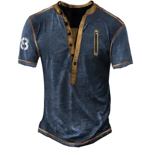 Graphic Print Color Block Henley Tshirts Short Sleeve Zipper Button-Up 3D Print Men's T Shirt Henley Shirt For Men