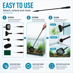 Outils de nettoyage multifonctionnels 5 en 1 pour aquariums avec tige d'extension et têtes amovibles – OEM/ODM Écologique - Product Image 3