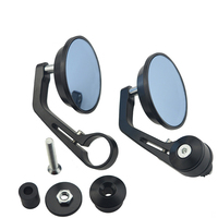 Nouveaux rétroviseurs latéraux de moto en aluminium CNC pour extrémité de guidon avec finition noire et verre blanc et bleu pour rétrofit/amélioration