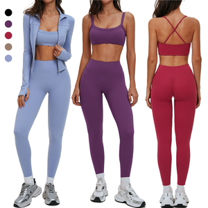 Chaqueta deportiva ligera, sujetador deportivo personalizado, conjunto de leggings para mujer, conjuntos de yoga con control de abdomen, pantalones de yoga, Cameltoe - Product Image 1