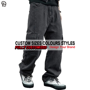 Jeans Cargo <span class=keywords><strong>da</strong></span> <span class=keywords><strong>Uomo</strong></span> Personalizzati in Denim Lavato, Gamba Larga, Multitasche, Stile Streetwear, Vestibilità Comoda, <span class=keywords><strong>Pantaloni</strong></span> alla Moda - Product Image 5