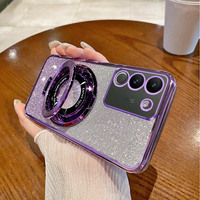 Casing Ponsel Desainer Mewah untuk Vivo Y200 5G Y100 Y100 Y27 Y36 Y17S Y27S Z7 Pro Y02S 4G Y16 V25 Glitter Magnetic Mirror Stand