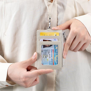 Prix usine en cuir véritable ID/ic <span class=keywords><strong>carte</strong></span> de crédit portefeuille lanière nom Badge employé identifier travail porte-<span class=keywords><strong>carte</strong></span> fermeture éclair poche à monnaie - Product Image 2