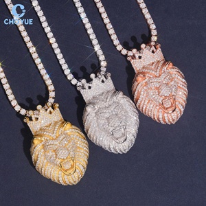 925 Sterling <b>Silver</b> Moissanite Crowned Lion King Pendant Necklace Iced Out Hip Hop Jewelry VVS Moissanite Pendant - Product Image 4