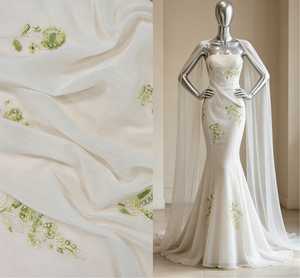 Tissu en mousseline de soie française tissé de haute qualité, élégant, avec broderie de perles et de paillettes, pour la confection de robes de soirée et de mariage pour garçons - Product Image 1