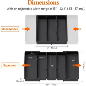 Lifewit Organizer per cassetti cucina, grande nero, utensile da cucina espandibile, portateria per posate regolabile, porta posate
