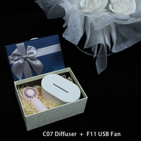 Mini ventilateur coloré et diffuseur, coffret cadeau de luxe bleu premium, ruban décoratif, emballages cadeaux multi-tailles