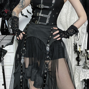 Falda Gótica Oscura Acubi Fashion Negra de Vuelo Línea A Estilo Punk Grunge con Hebilla de Metal Streetwear con Vendas Ropa Alternativa Gótica de Centro Comercial - Product Image 3