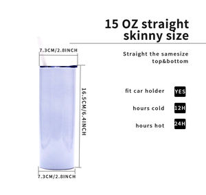 Botella de agua de sublimación recta de doble pared con pajita, vaso Delgado blanco de 20 oz, muestra gratis - Product Image 5