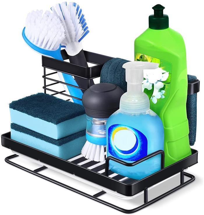 Sink Organizer Sponge Holder Kitchen Sink Caddy Organizer Countertop Stainless Steel Brush Soap Sponge Holder With Drain