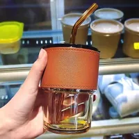 450ml Gelas Kaca Gaya Korea dengan Sedotan, Cangkir Kopi, Cangkir Minuman Dingin Musim Panas, Cangkir untuk Berkemah di Luar Ruangan, Penggunaan di Rumah, Perlengkapan Minum, Alat Peraga Foto