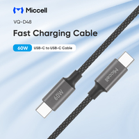 Cable de Carga USB-C a USB-C de 60W con Carga Rápida PD y Transferencia de Datos de Alta Velocidad, Cable de Datos para Usuarios de Teléfonos y Tabletas