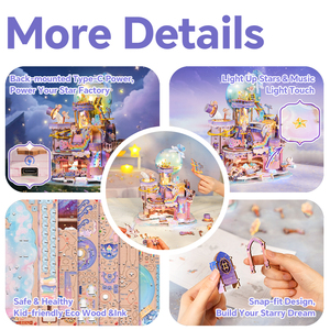 Tonecheer Star Workshop - Maison de poupée musicale à transmission mécanique LED activée par le toucher, <span class=keywords><strong>puzzle</strong></span> 3D en bois pour boutique de jouets - Product Image 3