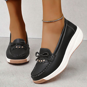 Nouvelles chaussures plates décontractées en cuir véritable pour femmes 2024, bout fermé, à enfiler, légères, automne, antidérapantes, plateforme - Product Image 3