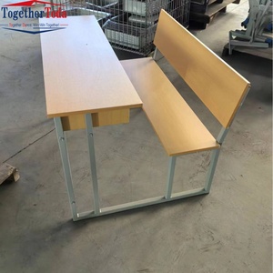 Table d'étude moderne, bureau double pour l'école, ensemble chaise et bureau en bois et métal pour étudiants en classe - Product Image 4
