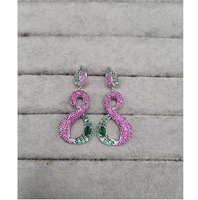 Boucles d'oreilles élégantes rose et vertes micro-pavées CZ Infinity, bijoux de luxe géométriques longs et pendantes, cadeau de fête et de mariage pour femme