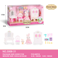 Bricolage lapin rose maison de poupée Mini meubles Mini chambre à coucher mignon lapin jeu maison jouet fille cadeau d'anniversaire