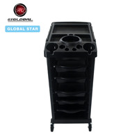 Carrito de Peluquería Negro con Ranuras para Vasos Superiores, Cajones Extraíbles Múltiples, Carrito Móvil para Herramientas de Barbería