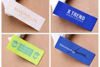 Etiquetas de tela de algodón orgánico con nombre de tu marca personalizada, etiquetas de ropa de lino