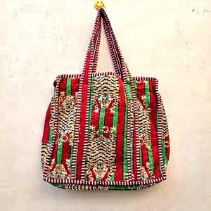 Sac fourre-tout matelassé en coton pur fait main indien, magnifique sac de plage, de soirée, de rangement et de voyage pour femme, imprimé tigre - Product Image 1
