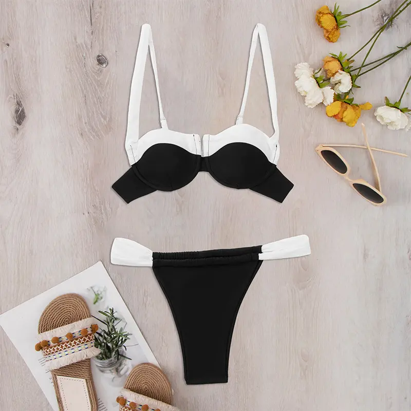 Foruixi BI35-C factory price mature lady new design xxxx sexy girl bikini hot sexy black and white bikini set