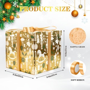 Jaywayang 10" <b>Large</b> Christmas Gift <b>Box</b> with Lid and Ribbon, Gold Gift <b>Box</b> with Paper Filler for Holiday Xmas Presents Wrapping. - Product Image 2