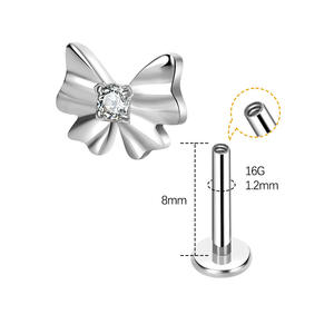 Bijoux de <span class=keywords><strong>piercing</strong></span> haut de gamme en alliage de titane G23, zircon 5A, style punk, clous d'<span class=keywords><strong>oreille</strong></span> et clous de lèvre, nœud papillon, non allergènes, pour le marché international - Product Image 3