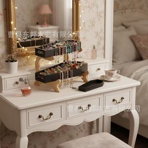 Wooden Desktop <b>Storage</b> <b>Tray</b> Double Layer Rectangle Varnished Multipurpose Organizer For Bathroom Toiletries - Product Image 2