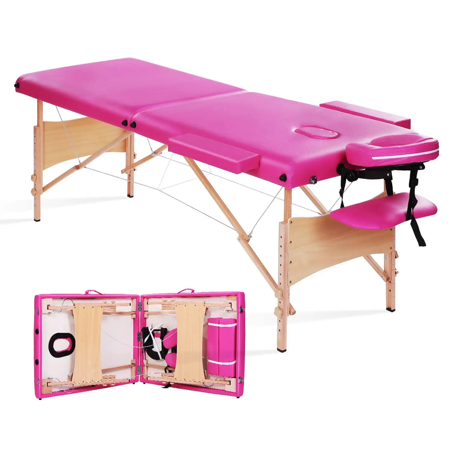 Cama de massagem dobrável de madeira rosa ajustável, venda direta da fábrica, móveis para salão de hotel e hospital, novo design