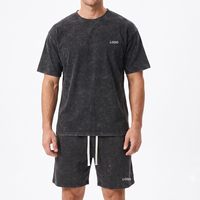 Ensemble sportif homme vintage 250 GSM, effet délavé, coupe ample, deux pièces, t-shirt et short personnalisés