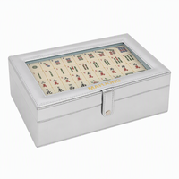 Boîte de rangement portable pour tuiles de mahjong en cuir PU, avec logo personnalisé, OEM, vente en gros, intérieur en velours, fermeture à pression