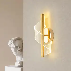 Moderne Licht-Luxus-LED-Wandlampe aus Acryl Gold-Schwarz für Wohnzimmer-Schlafzimmer, Nachttisch, Flur, Heimdekoration-Wandlampe