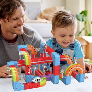 Huanuo 153 pièces Ensemble de blocs de construction magnétiques pour voiture sur rail, jouet éducatif Montessori, <span class=keywords><strong>petit</strong></span> <span class=keywords><strong>train</strong></span> à lévitation électrique, jeu de construction DIY pour enfants - Product Image 6