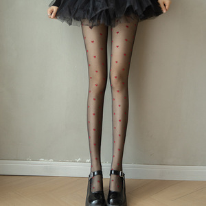 Collants <span class=keywords><strong>en</strong></span> soie noire à pois rouges pour femmes, printemps été, collants doux, lolita, pois ronds, collants noirs Jk - Product Image 6