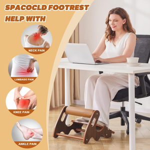 <span class=keywords><strong>Taburete</strong></span> de pie mecedora ajustable de 3 posiciones de altura Reposapiés de <span class=keywords><strong>madera</strong></span> con barra transversal suave para debajo del escritorio en el trabajo - Product Image 3