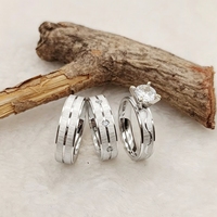 Ensemble de 3 bagues de couple personnalisées, alliance de mariage en argent 925 pour lui et pour elle, bagues de promesse brossées pour hommes et femmes amoureux