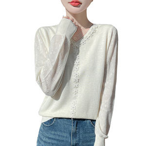 Cardigã Feminino Coreano de Outono com Decote em V, Manga Regular, Logo Frontal, Cor Sólida, Solto, Moderno, em Tricô Acrílico Anti-Pilling - Product Image 5