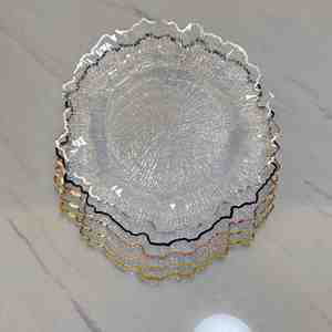 Assiette de présentation en plastique PS transparente imitation rotin, 13 pouces, or rose, pour mariage et fête, réutilisable, économique et élégante, vente en gros - Product Image 5