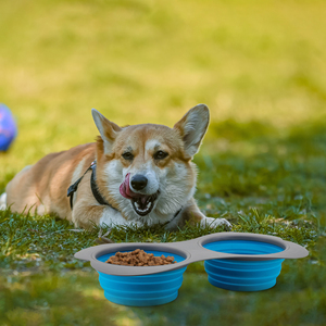 Cuenco plegable para perros con forma de hueso <span class=keywords><strong>grande</strong></span>-Comedero doble de silicona plegable de tamaño extra para viajes de razas grandes - Product Image 1