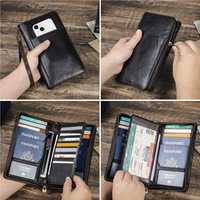 Portefeuille de voyage familial en cuir nubuck huilé RFID, porte-passeport, organiseur de billets et de documents