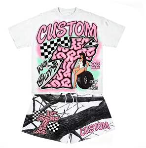 Wholesale Men's Vintage Acid Wash T-Shirt and Shorts Set Custom <b>Logo</b> Heavyweight 300gsm Streetwear 2 Piece Tracksuit Supplier - Product Image 2