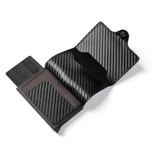 10 carte portafoglio in fibra di carbonio scatola di metallo porta carte Rfid con portafogli automatico Pop-Up portafoglio 2024