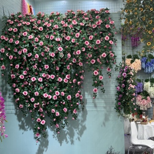 Haute qualité vraie touche soie artificielle thé Roses rotin fleur tenture murale vignes pour mariage <span class=keywords><strong>vacances</strong></span> fête des mères noël - Product Image 2