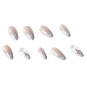 24 <span class=keywords><strong>faux</strong></span> <span class=keywords><strong>ongles</strong></span> en amande à couverture complète, couleur <span class=keywords><strong>blanc</strong></span> laiteux dégradé, motif 3D cœur, ours et nœud, brillants, pour décoration des doigts - Product Image 5