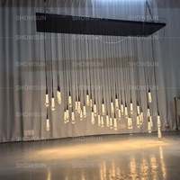 Lustre linéaire à 42 lumières avec pampilles en verre, luminaire LED industriel long pour mariage, restaurant, salon