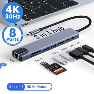 8-in-1 <span class=keywords><strong>USB</strong></span> C HUB Docking stations với 4K <span class=keywords><strong>HDMI</strong></span> Khả năng tương thích <span class=keywords><strong>USB</strong></span> 3.<span class=keywords><strong>0</strong></span> <span class=keywords><strong>Adapter</strong></span> Loại C Splitter phụ kiện máy tính - Product Image 1