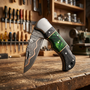 High Quality Copper Damascus Steel Folding Blade Pocket <b>Knife</b> Wholesale Factory Rates wood Handle Tactical Application - Product Image 1