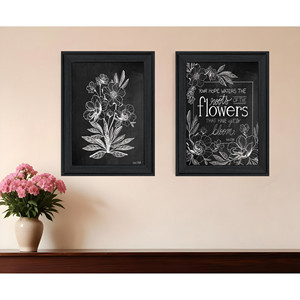 Set di due lavagna Vintage fiori da parete arte nero incorniciato stampa HMS stile Vintage - Product Image 1