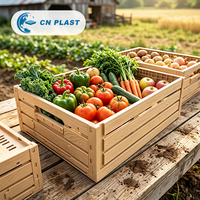 Caisse en plastique pliable à effet bois, panier de rangement pliable pour fruits et légumes, idéal pour les magasins, marchés et supermarchés