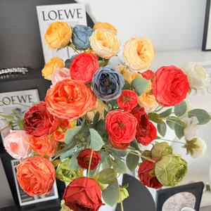 Superbes Roses Austin à Bords Brûlés, Fleurs Artificielles Réalistes pour Décoration de Table de Café, Comptoir de Bar, et Arrangement Décoratif Doux - Product Image 2